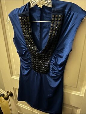 Women’s Blue Embellished V-Neck Top
